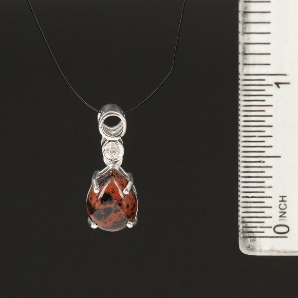 Sterling Mahogany Obsidian and White Topaz Teardrop Pendant - Picture 2 of 4